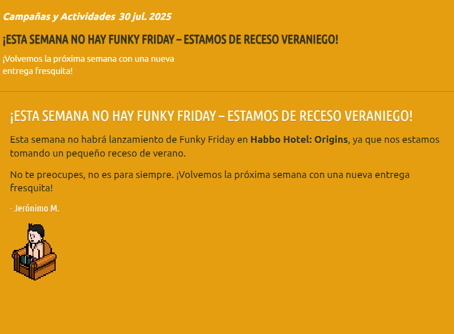 Primera ausencia de un Funky Friday en Origins